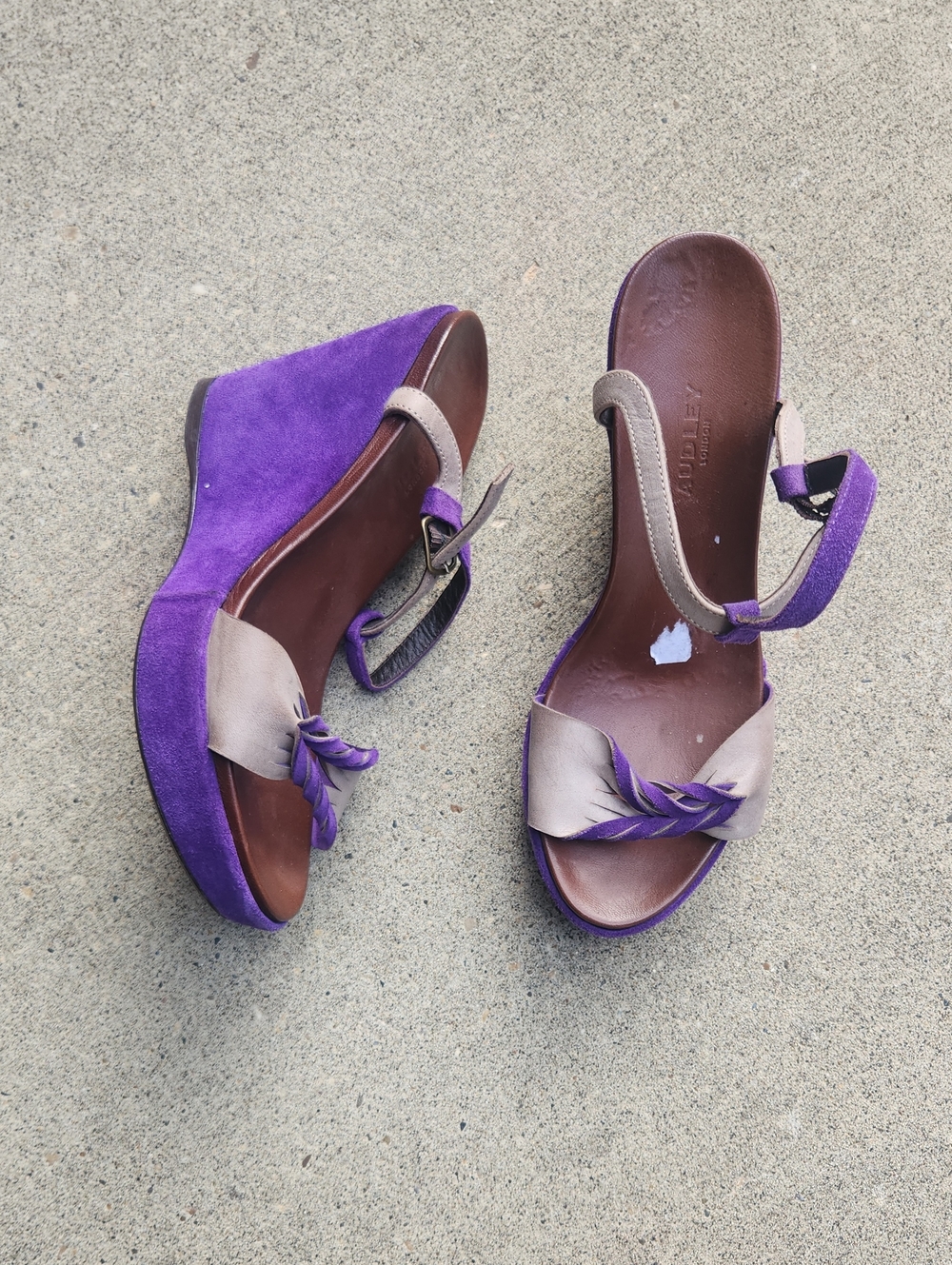 Audley Purple Suede Wedge Sandals with Twist Strap